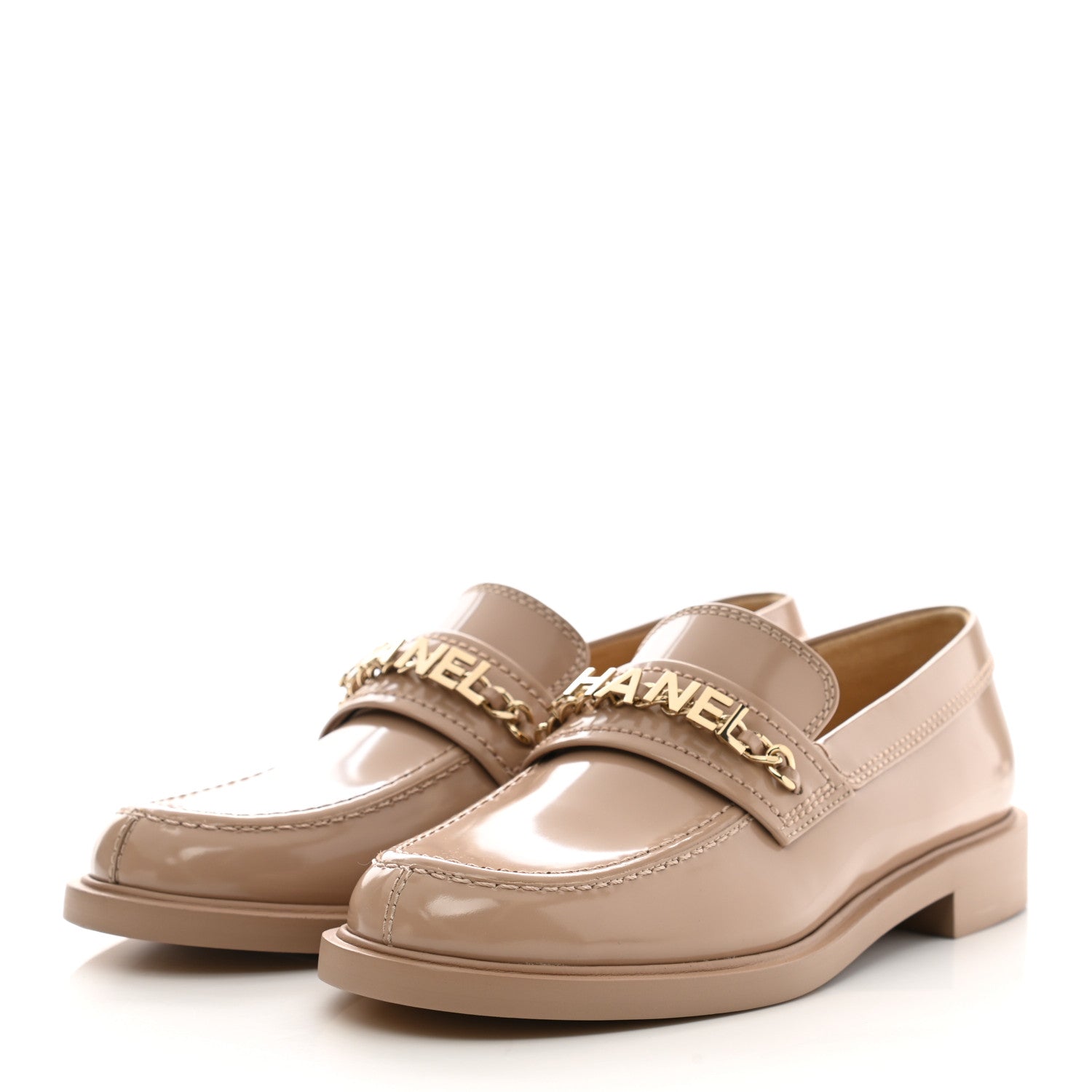 Chanel Shiny Calfskin Logo Loafers 39 Light Brown 3 of 9