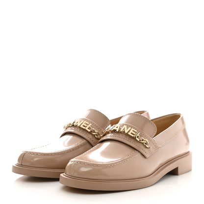 Chanel Shiny Calfskin Logo Loafers 39 Light Brown 3 of 9