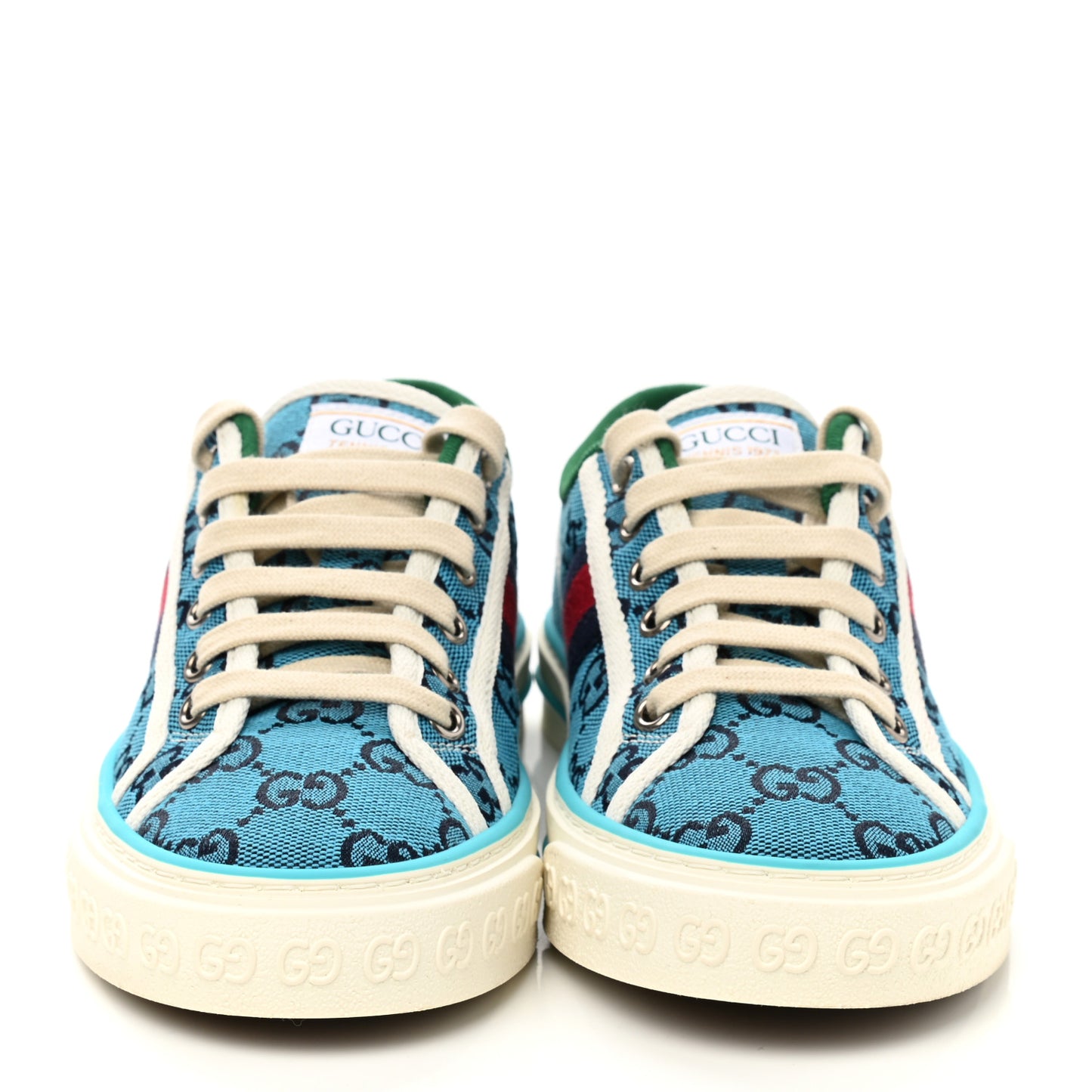 GG Monogram Multicolor Web Womens 1977 Tennis Sneakers 36.5 Light Blue Mystic White