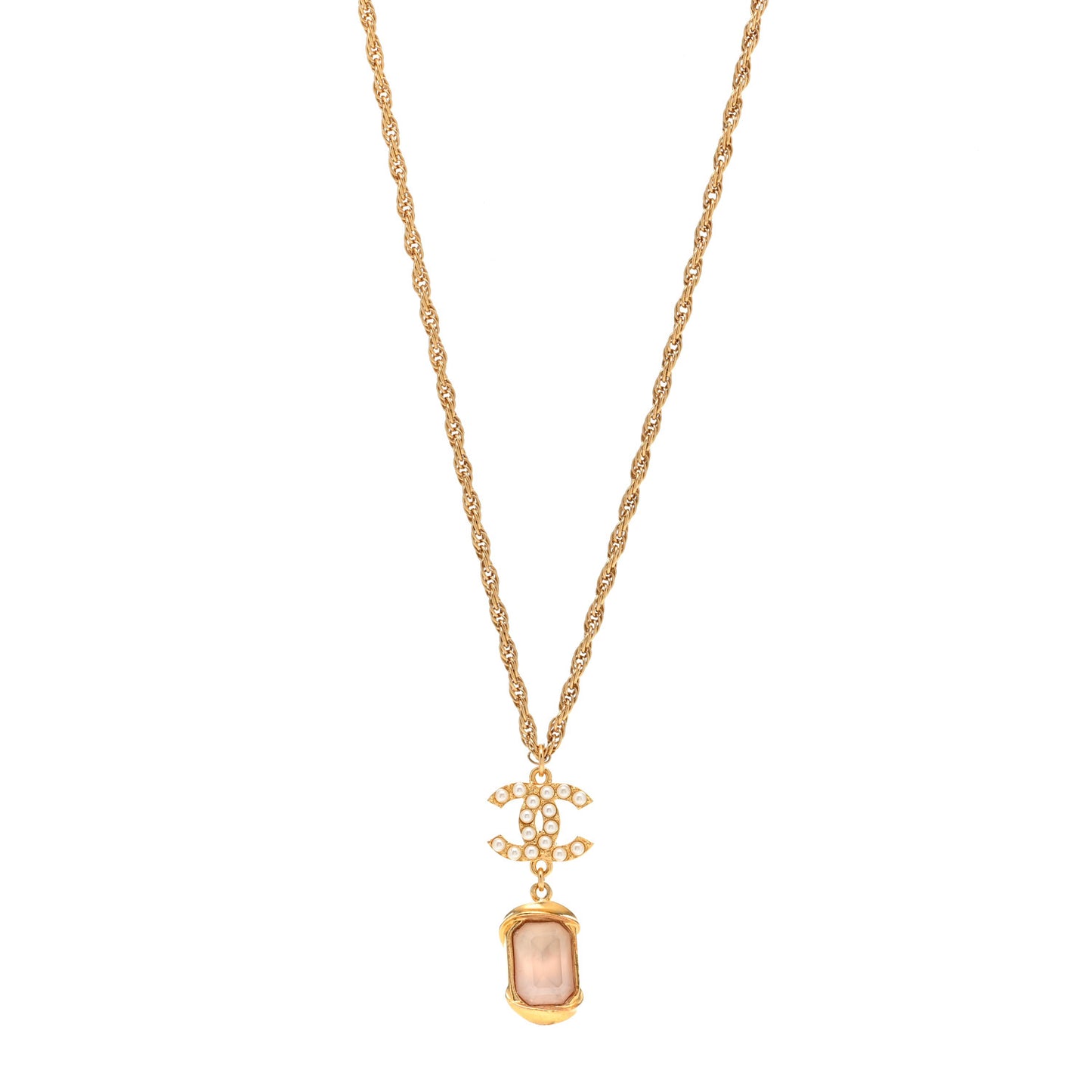 Pearl Crystal CC Pendant Necklace Gold Pink Pearly White