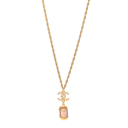 Chanel Pearl Crystal CC Pendant Necklace Gold Pink Pearly White 1 of 5