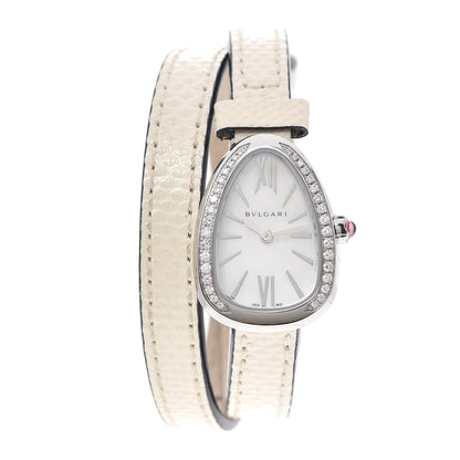 Bulgari Stainless Steel Lizard Diamond Bezel Mother of Pearl 27mm Serpenti Double Wrap Quartz Watch 1 of 6