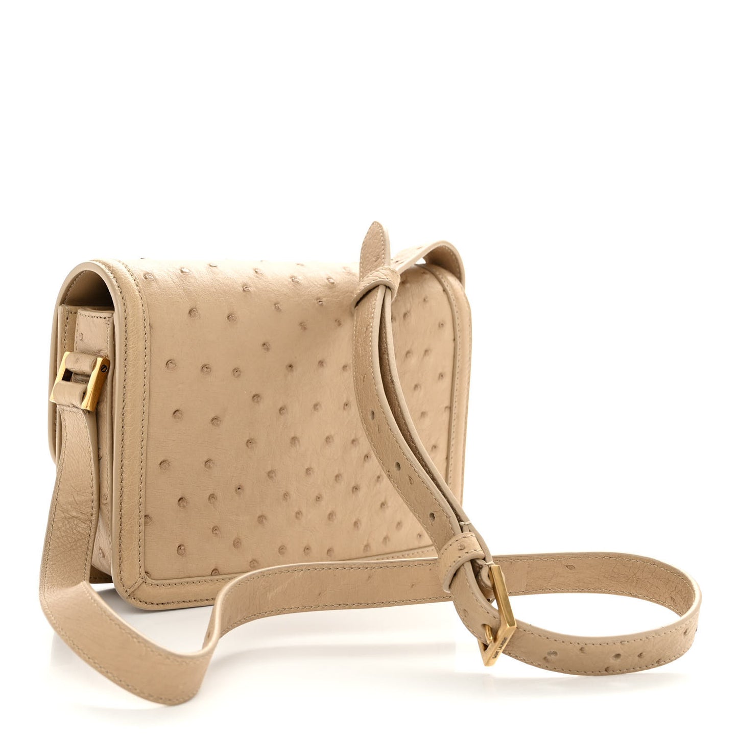 Ostrich Small Solferino Satchel Beige Gold