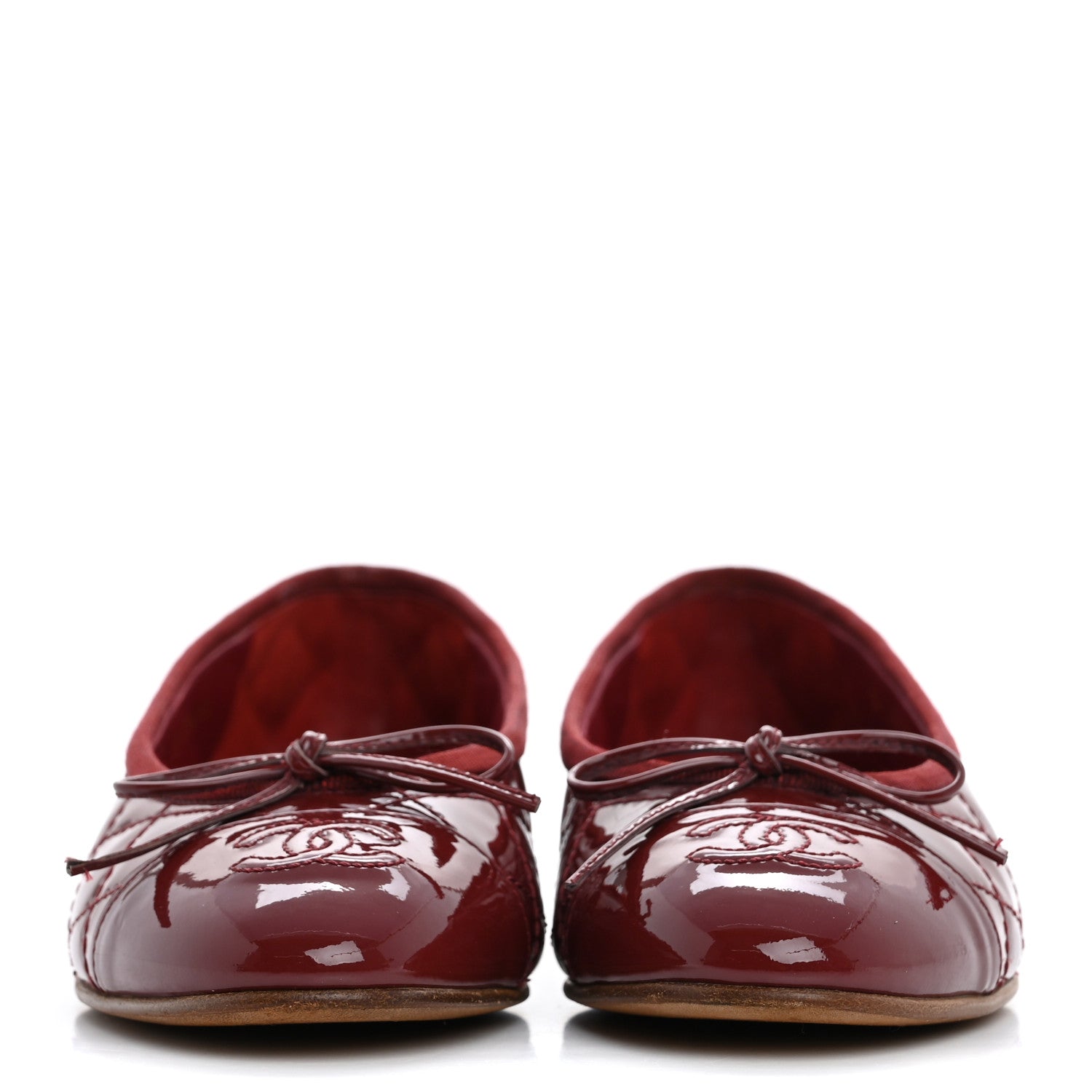 Chanel Patent Quilted Cap Toe CC Ballerina Flats 35.5 Red 3 of 12