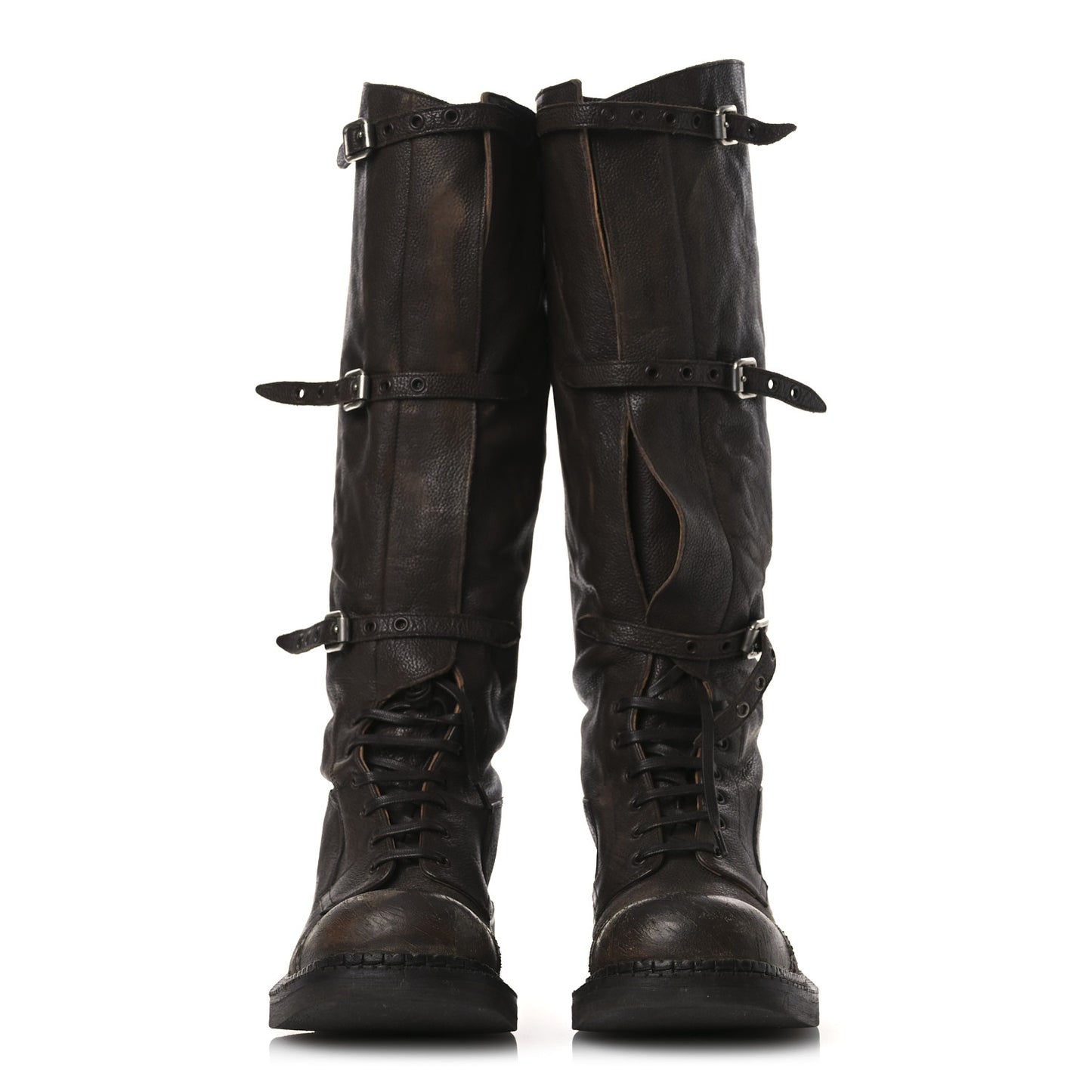 Antique Calfskin Buckle Boots 36.5 Cacao