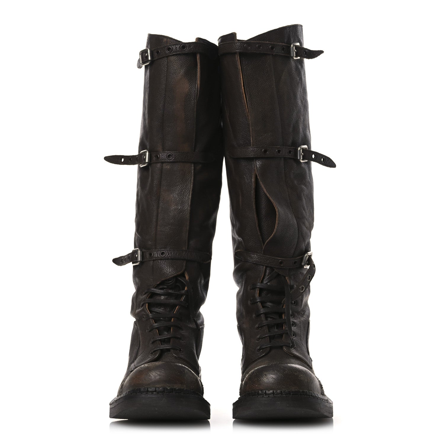 Miu Miu Antique Calfskin Buckle Boots 36.5 Cacao 3 of 14