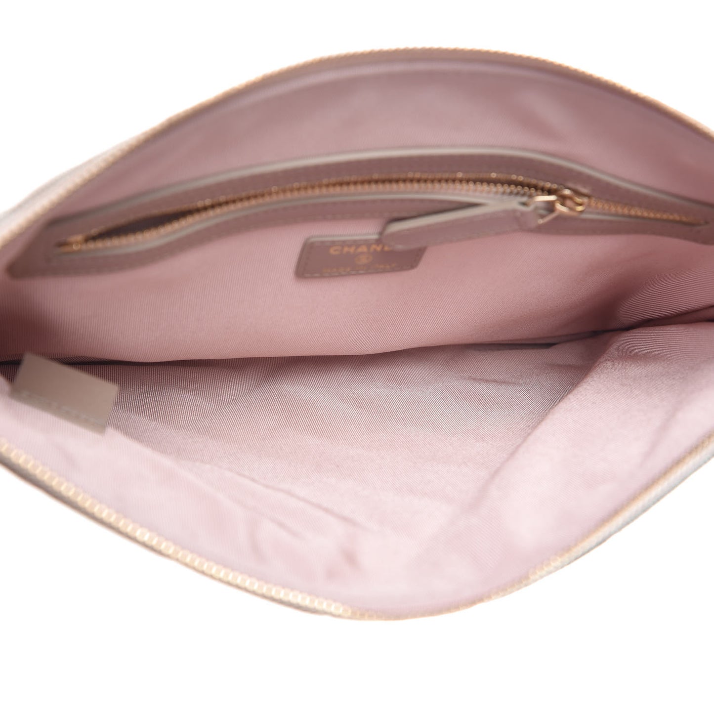 Iridescent Caviar Quilted Large Cosmetic Case Beige