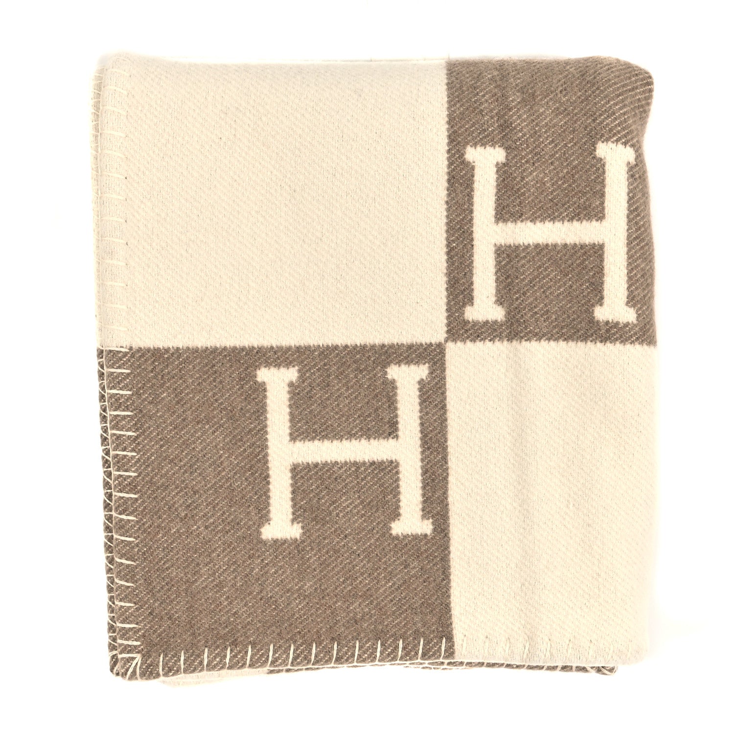 Hermes Wool Cashmere Avalon Baby Blanket Noisette Moyen White 1 of 3