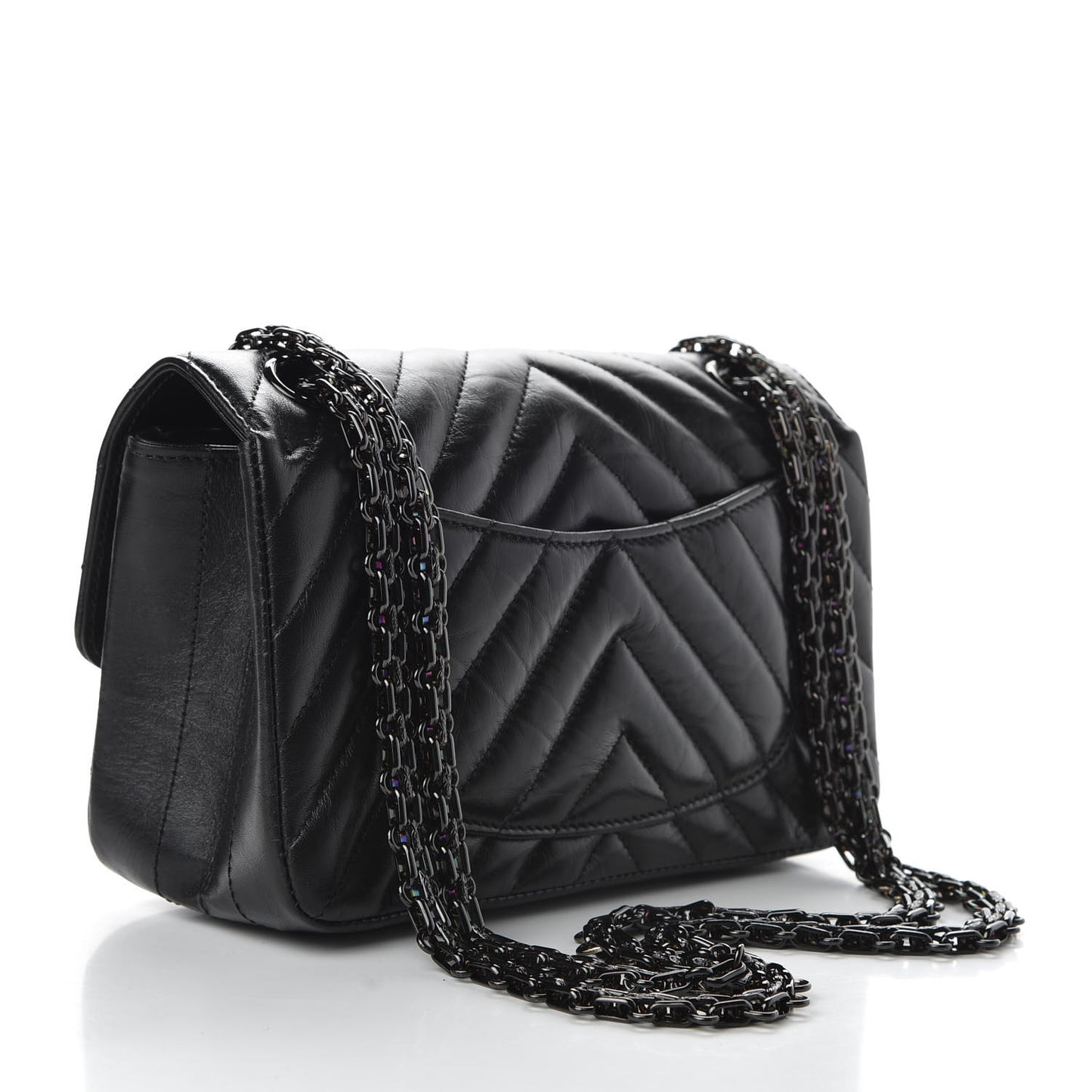 Aged Calfskin Chevron Quilted 2.55 Reissue Mini Flap So Black