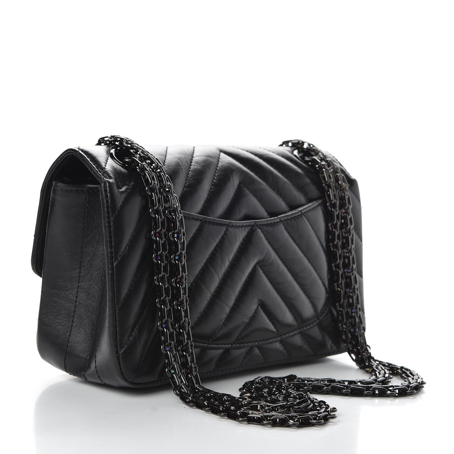 Chanel Aged Calfskin Chevron Quilted 2.55 Reissue Mini Flap So Black 3 of 14
