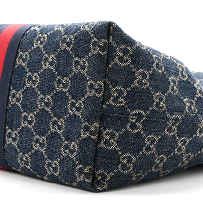 Gucci Denim GG Monogram Web Small Giglio Tote Blue White 9 of 10