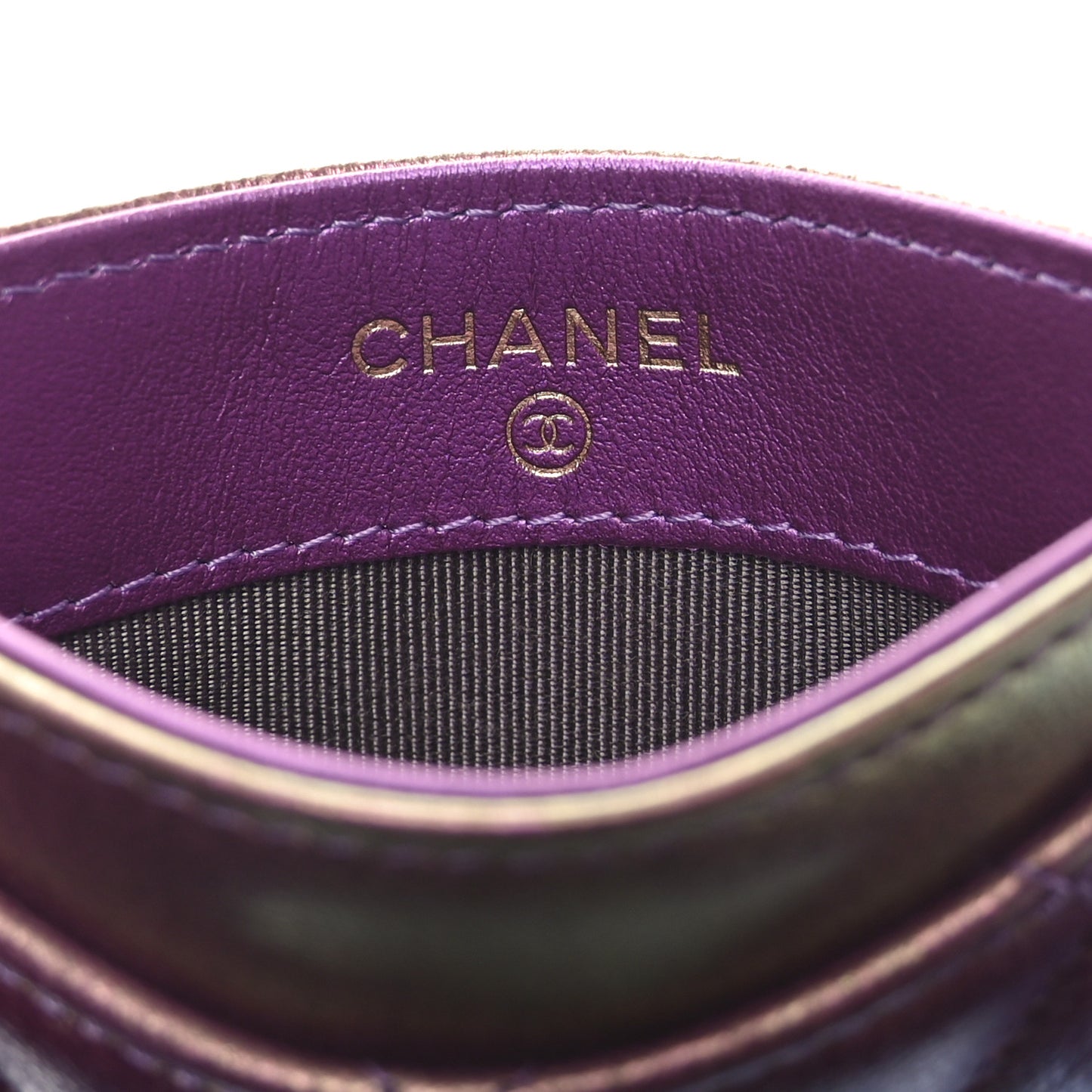 Iridescent Lambskin Quilted Card Holder Purple