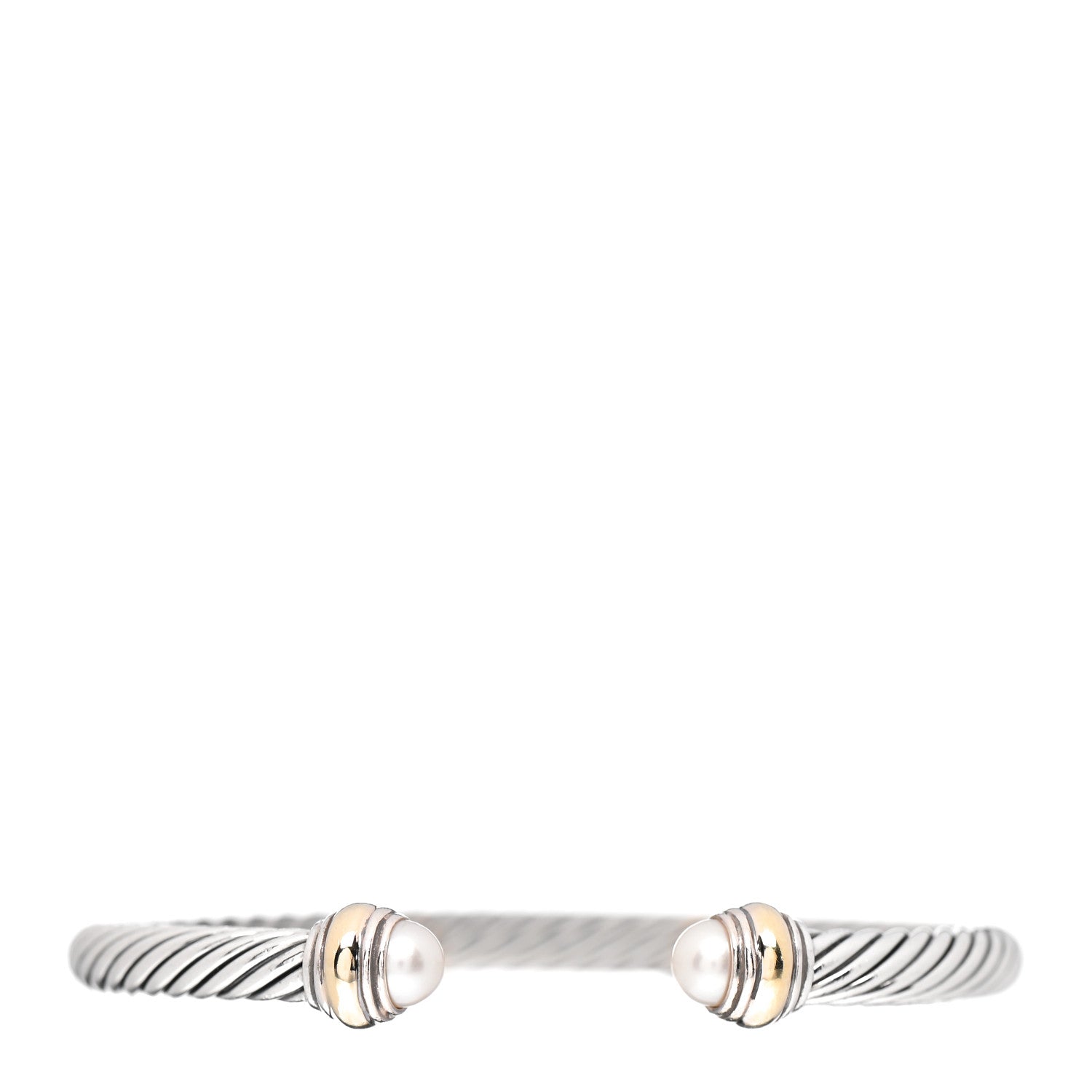 David Yurman Sterling Silver 14K Yellow Gold Pearl 5mm Cable Classics Bracelet 1 of 4