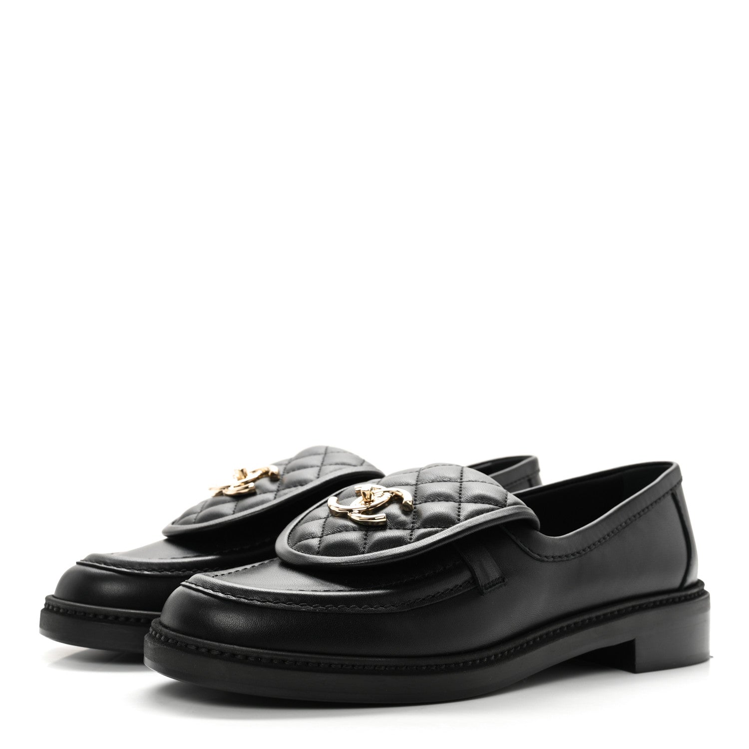 Chanel Lambskin Quilted CC Turnlock Loafers 38.5 Black 3 of 9