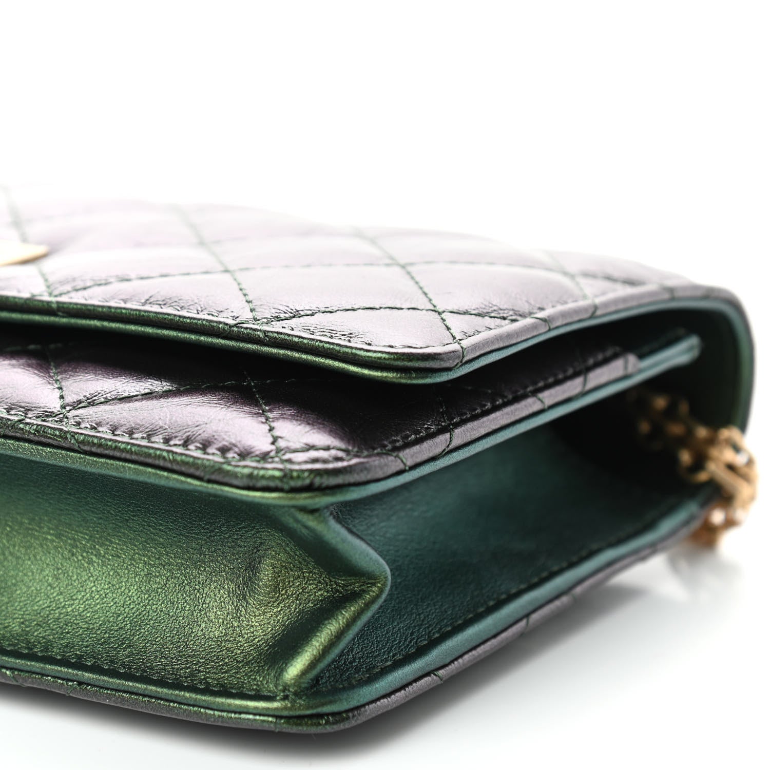Chanel Metallic Aged Calfskin Quilted 2.55 Reissue Wallet on Chain WOC Green 10 of 11