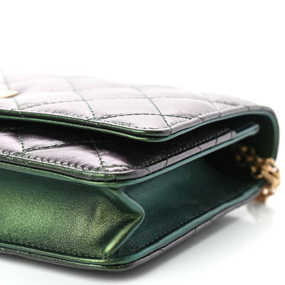 Chanel Metallic Aged Calfskin Quilted 2.55 Reissue Wallet on Chain WOC Green 10 of 11