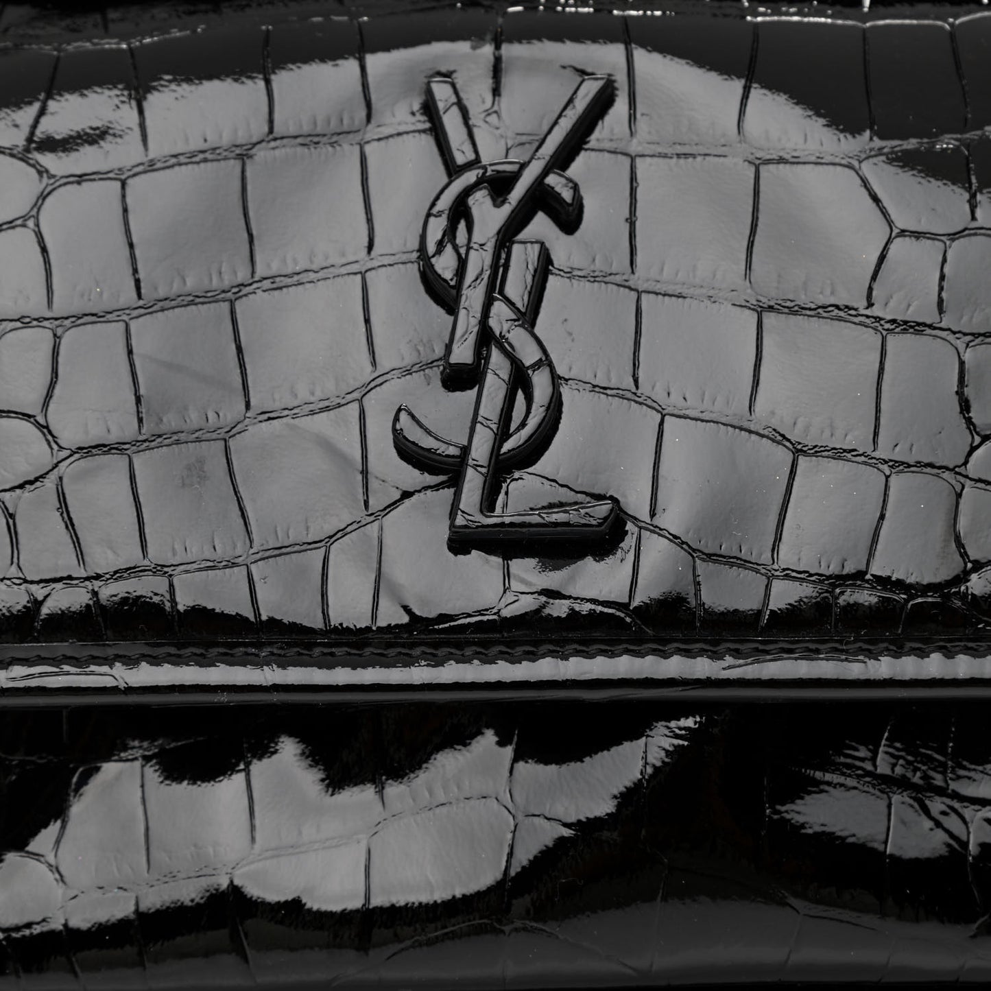 Calfskin Crocodile Embossed Matelasse Monogram Baby Niki Chain Satchel Black