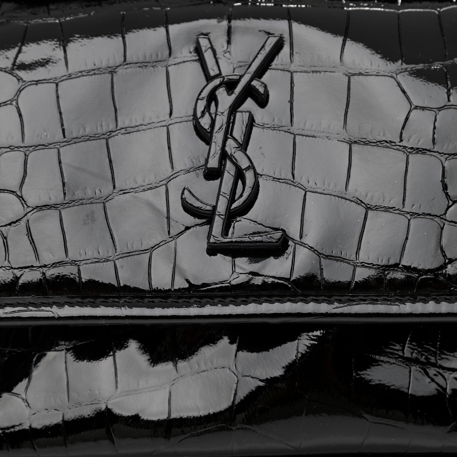 Saint Laurent Calfskin Crocodile Embossed Matelasse Monogram Baby Niki Chain Satchel Black 8 of 10