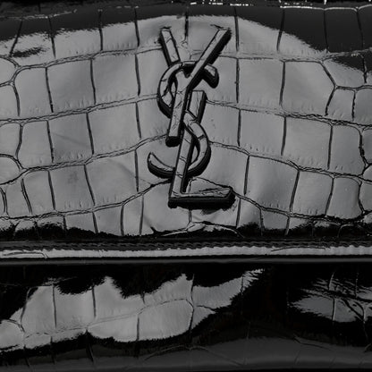Saint Laurent Calfskin Crocodile Embossed Matelasse Monogram Baby Niki Chain Satchel Black 8 of 10