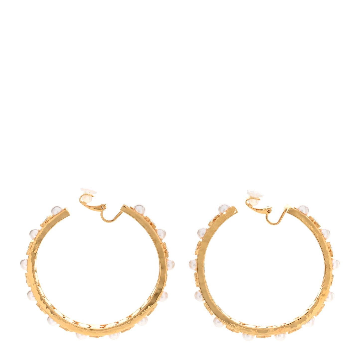 Crystal Pearl CC Hoop Earrings Gold Pearly White