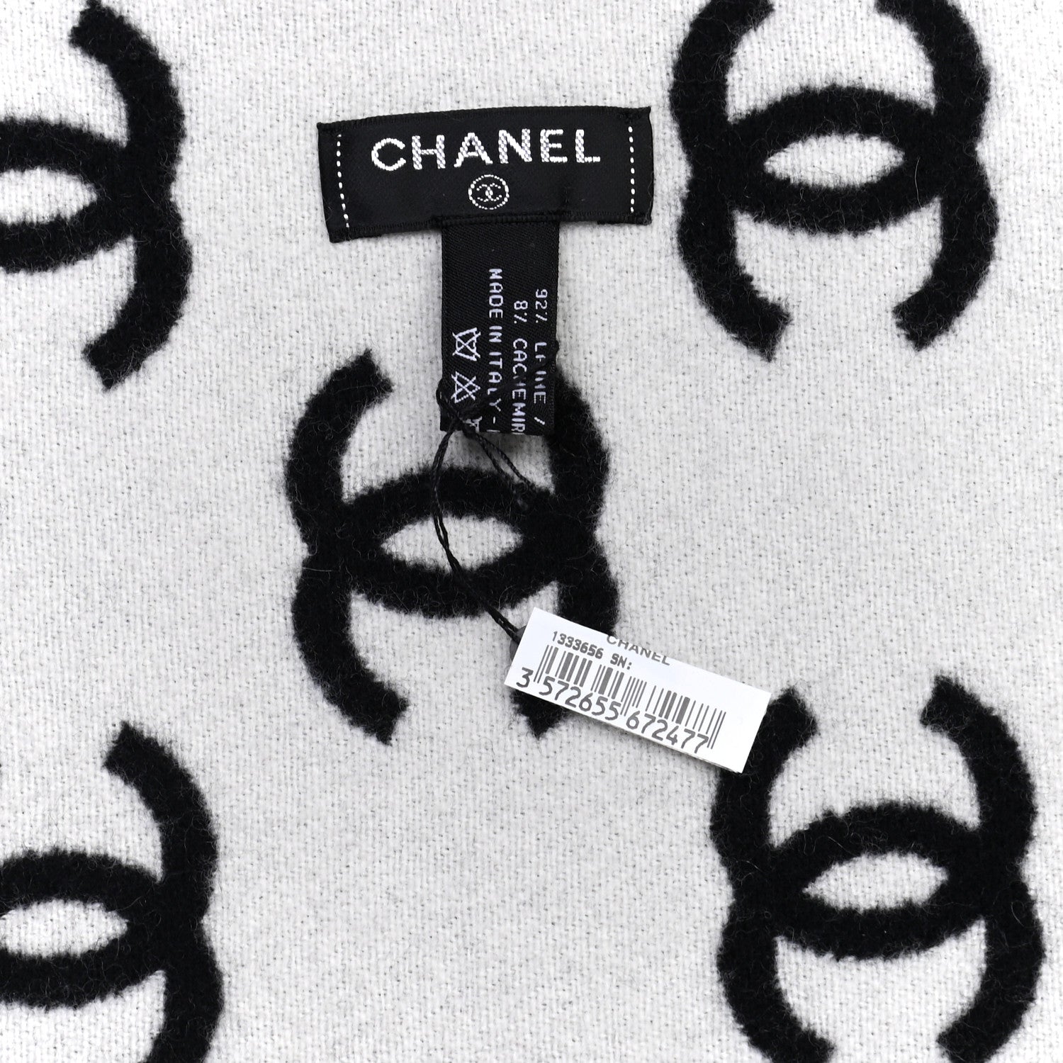 Chanel Wool Cashmere CC Scarf Black White 4 of 4