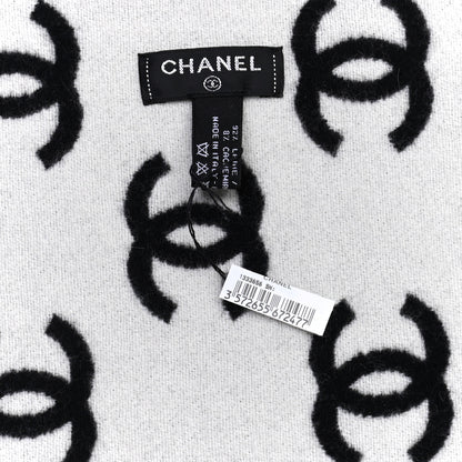 Chanel Wool Cashmere CC Scarf Black White 4 of 4