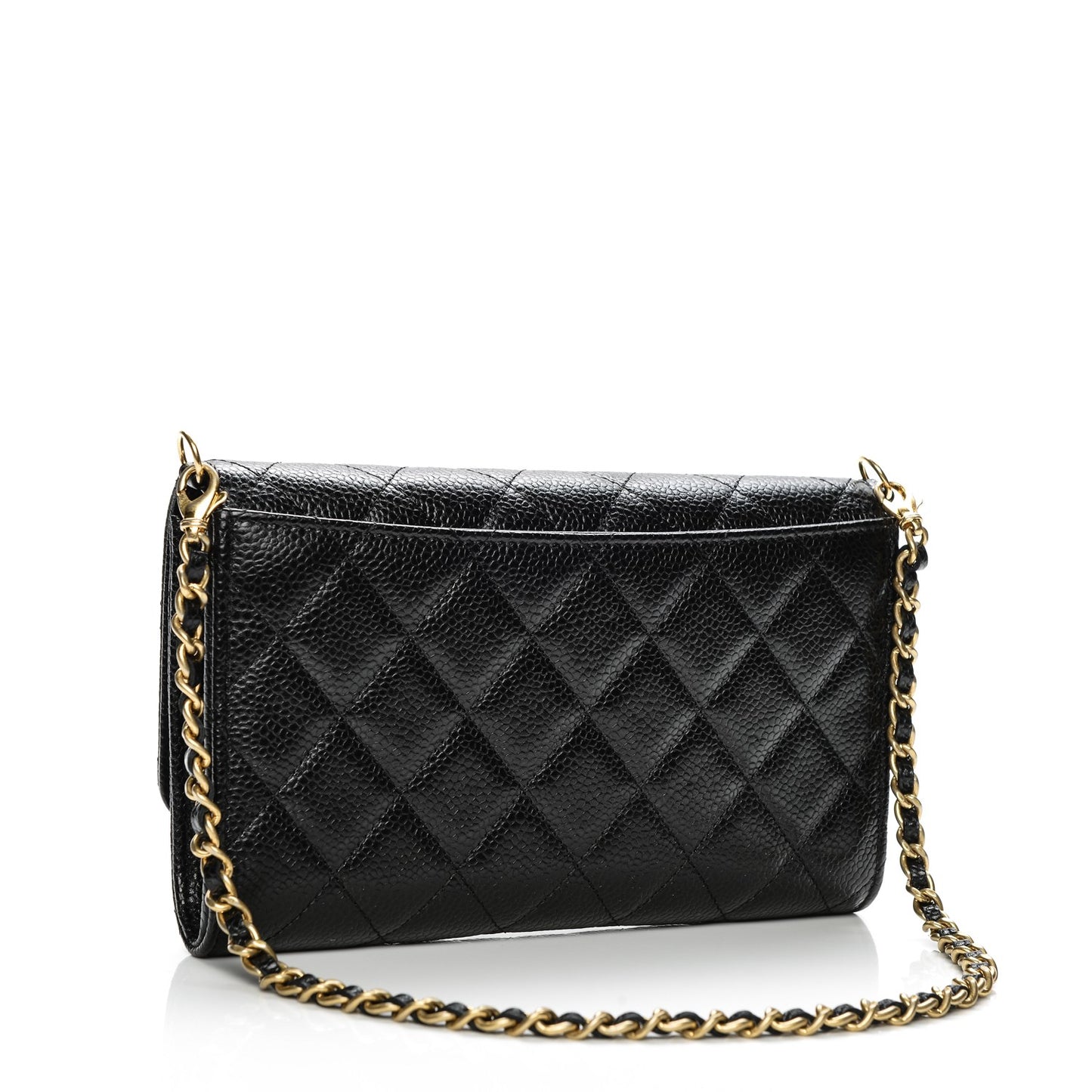 Caviar Quilted Wallet on Removable Chain Black