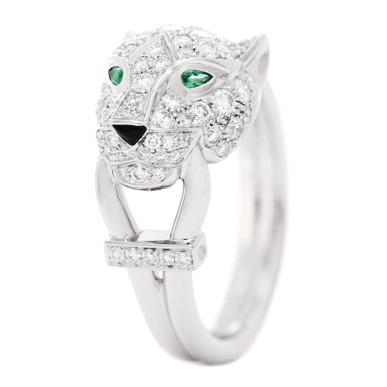 Cartier 18K White Gold Diamond Emerald Black Onyx Panthere de Cartier Ring 53 6.25 1 of 4