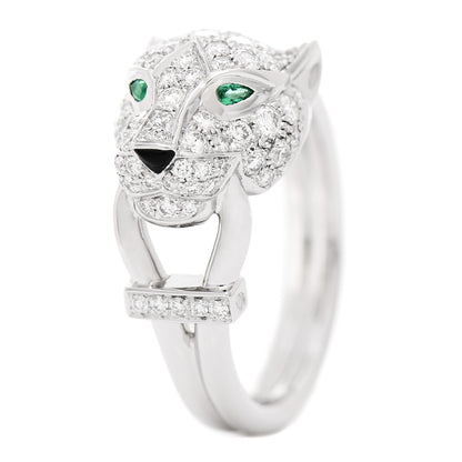 Cartier 18K White Gold Diamond Emerald Black Onyx Panthere de Cartier Ring 53 6.25 1 of 4