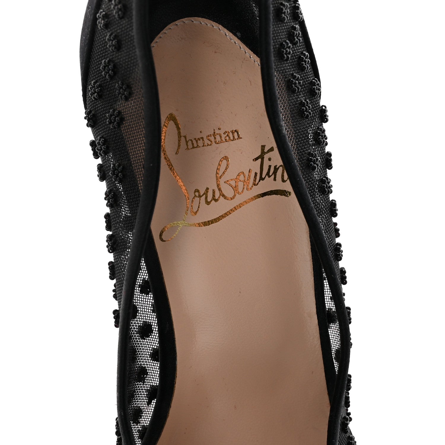 Christian Louboutin Satin Mesh Beaded Pumps 35.5 Black 1830395