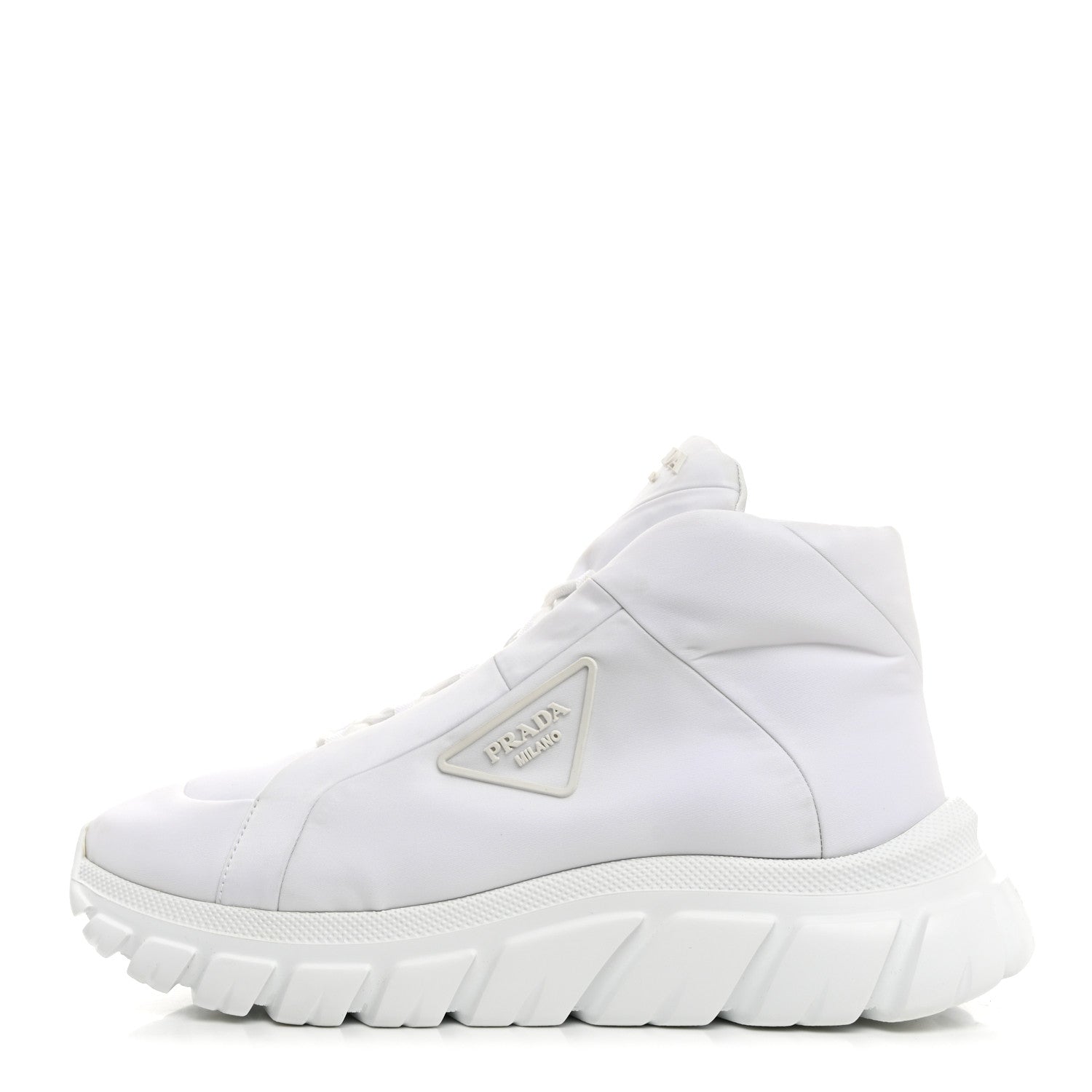Prada Re-Nylon Gabardine Rubber Triangle Logo Quilted Womens Rush Piuma 50mm Mid Sneakers 40.5 White 1 of 8