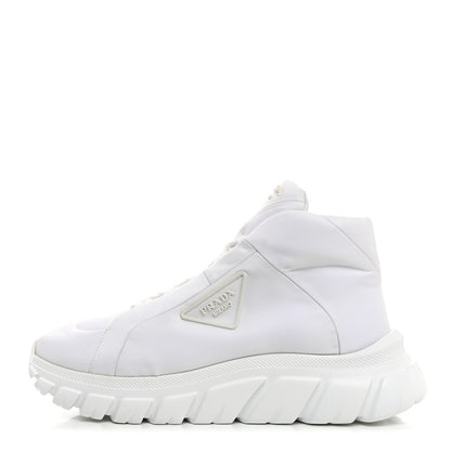 Prada Re-Nylon Gabardine Rubber Triangle Logo Quilted Womens Rush Piuma 50mm Mid Sneakers 40.5 White 1 of 8