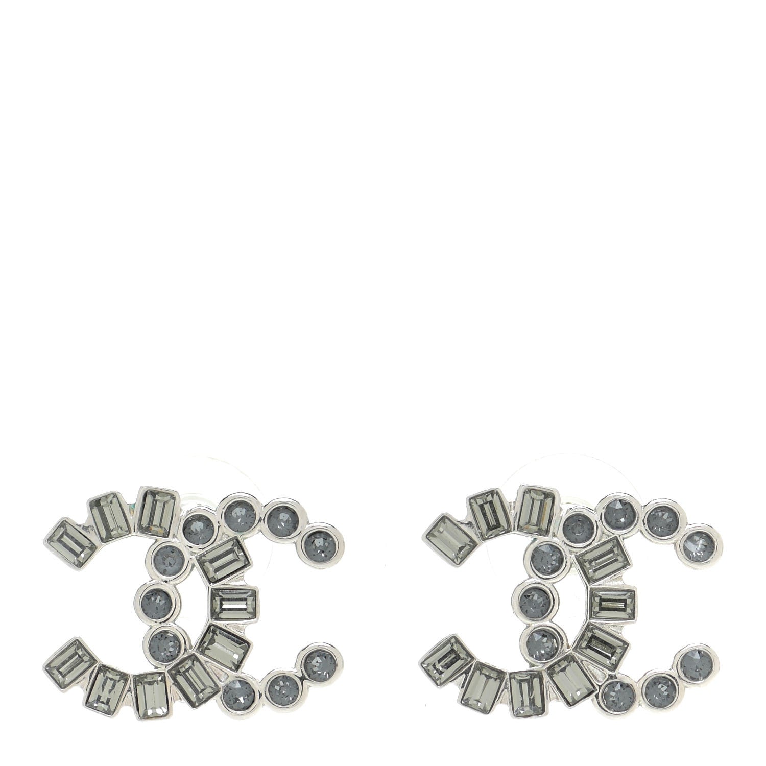 Chanel Baguette Crystal CC Earrings Grey Green 1 of 8