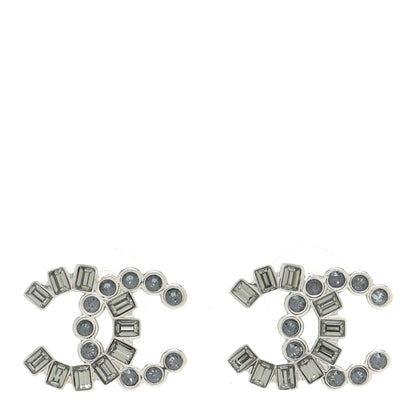 Chanel Baguette Crystal CC Earrings Grey Green 1 of 8