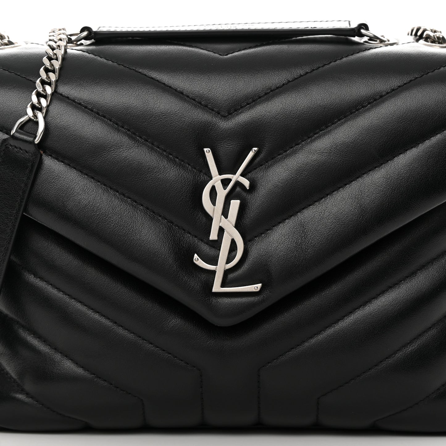 Calfskin Y Quilted Monogram Small Loulou Chain Satchel Black