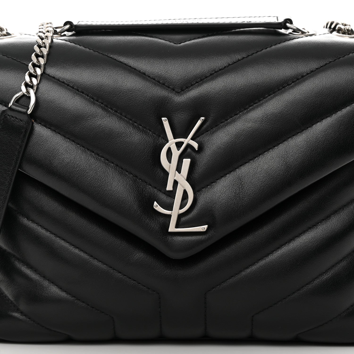 Saint Laurent Calfskin Y Quilted Monogram Small Loulou Chain Satchel Black 9 of 13