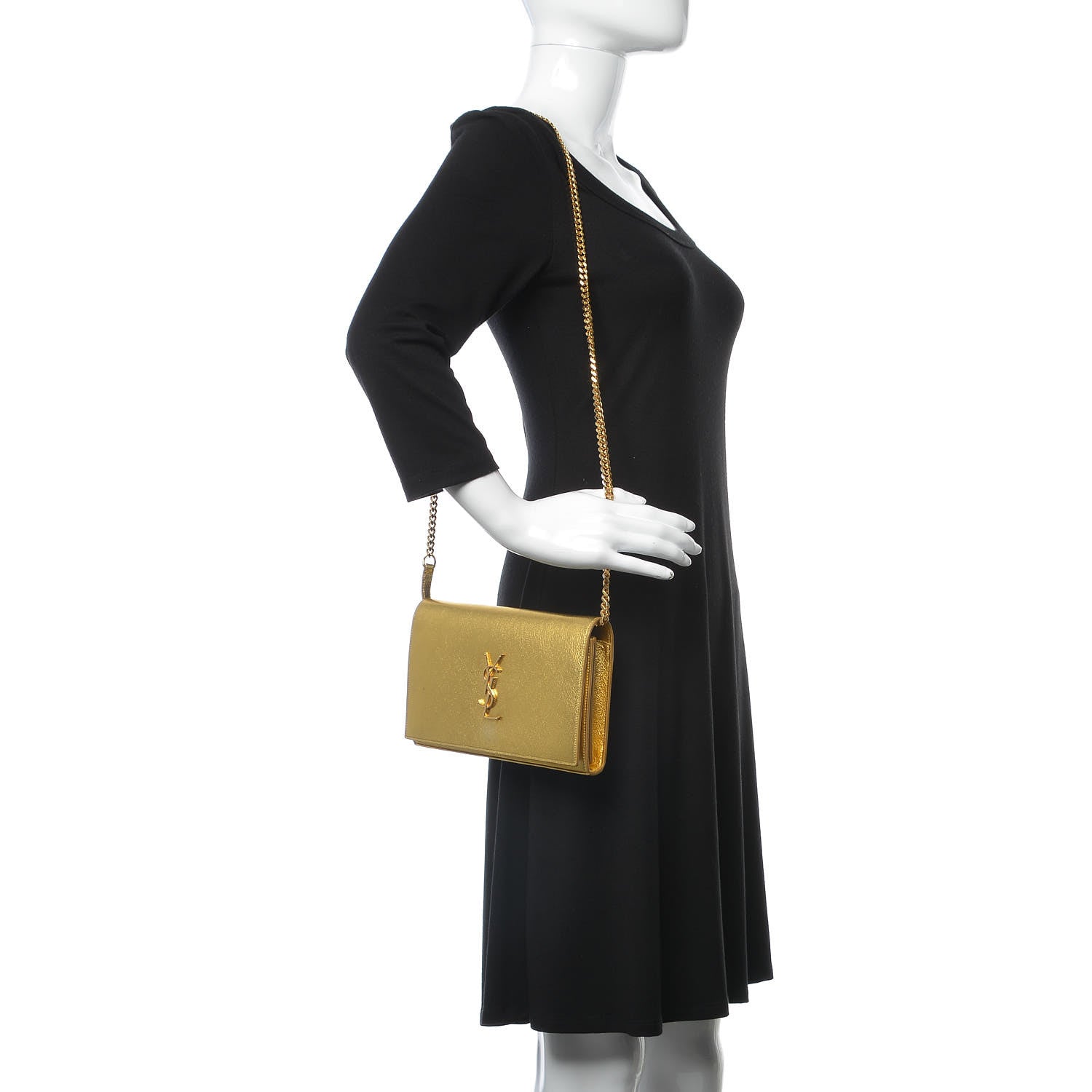 Saint Laurent Metallic Calfskin Monogram Chain Wallet Gold 2 of 9