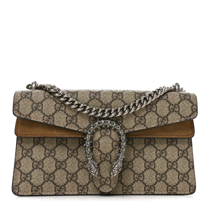 Gucci GG Supreme Monogram Suede Crystal Small Dionysus Shoulder Bag Beige Ebony Taupe 1 of 11