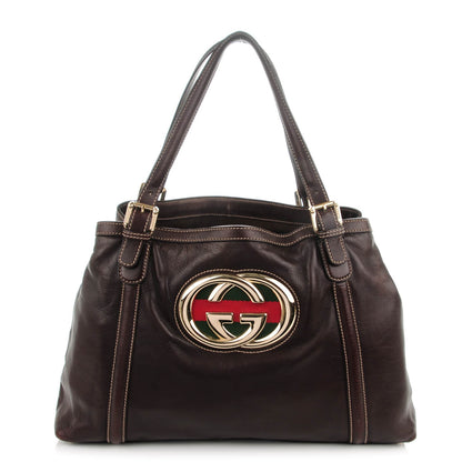 Gucci Calfskin Medium Britt Tote Dark Brown 1 of 9
