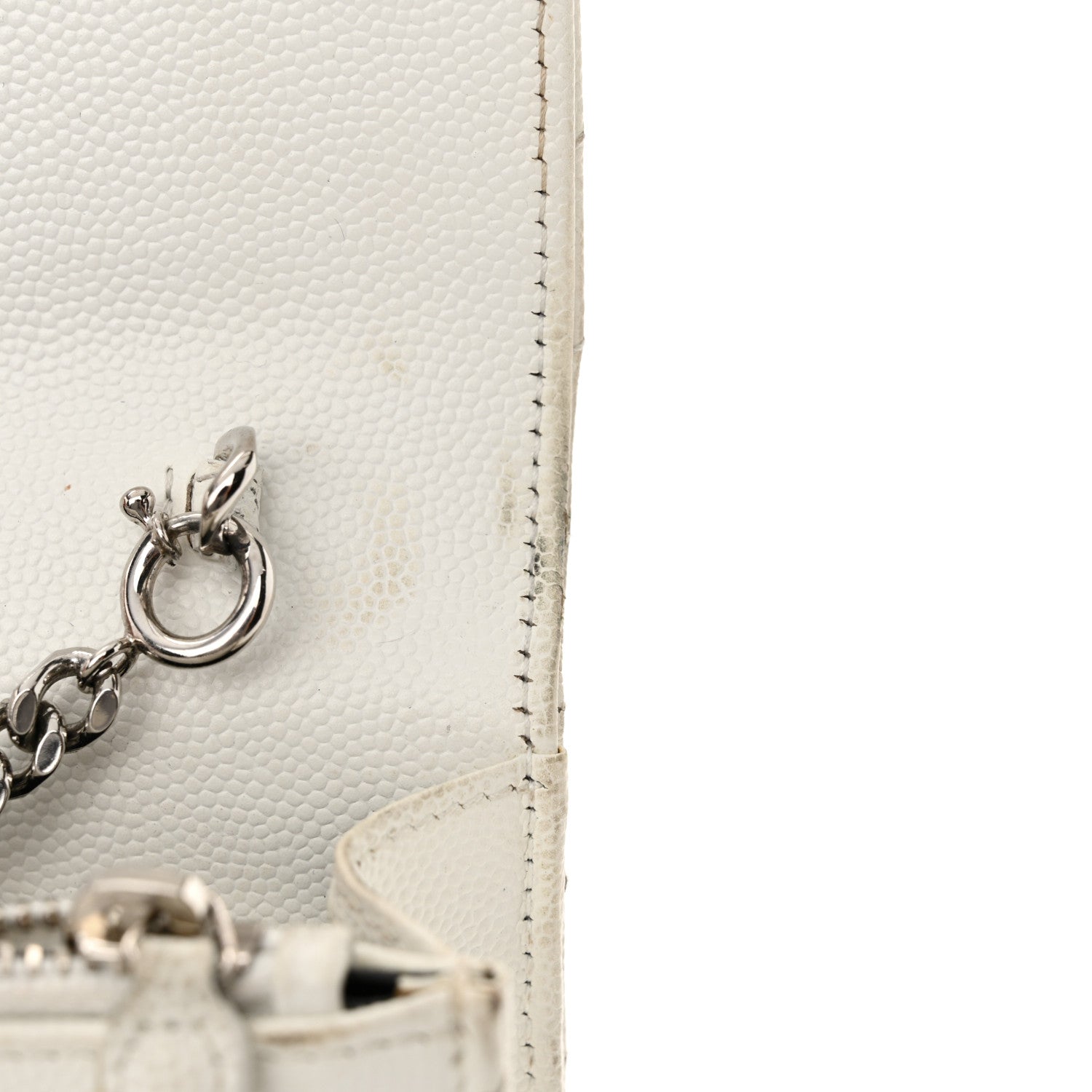 Saint Laurent Grain De Poudre Matelasse Chevron Monogram Envelope Chain Wallet Optical White 11 of 20