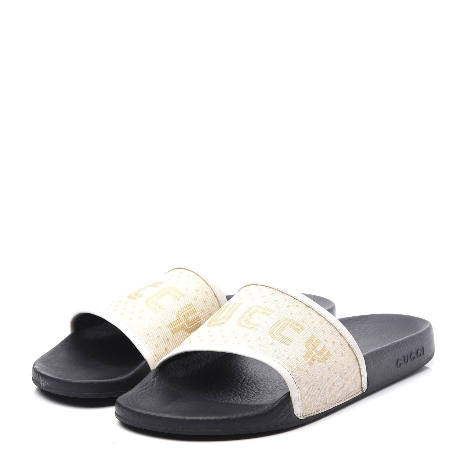 Gucci X SEGA Supreme Canvas GUCCY Stars Womens Slide Sandals 41 Mystic White Gold 2 of 10