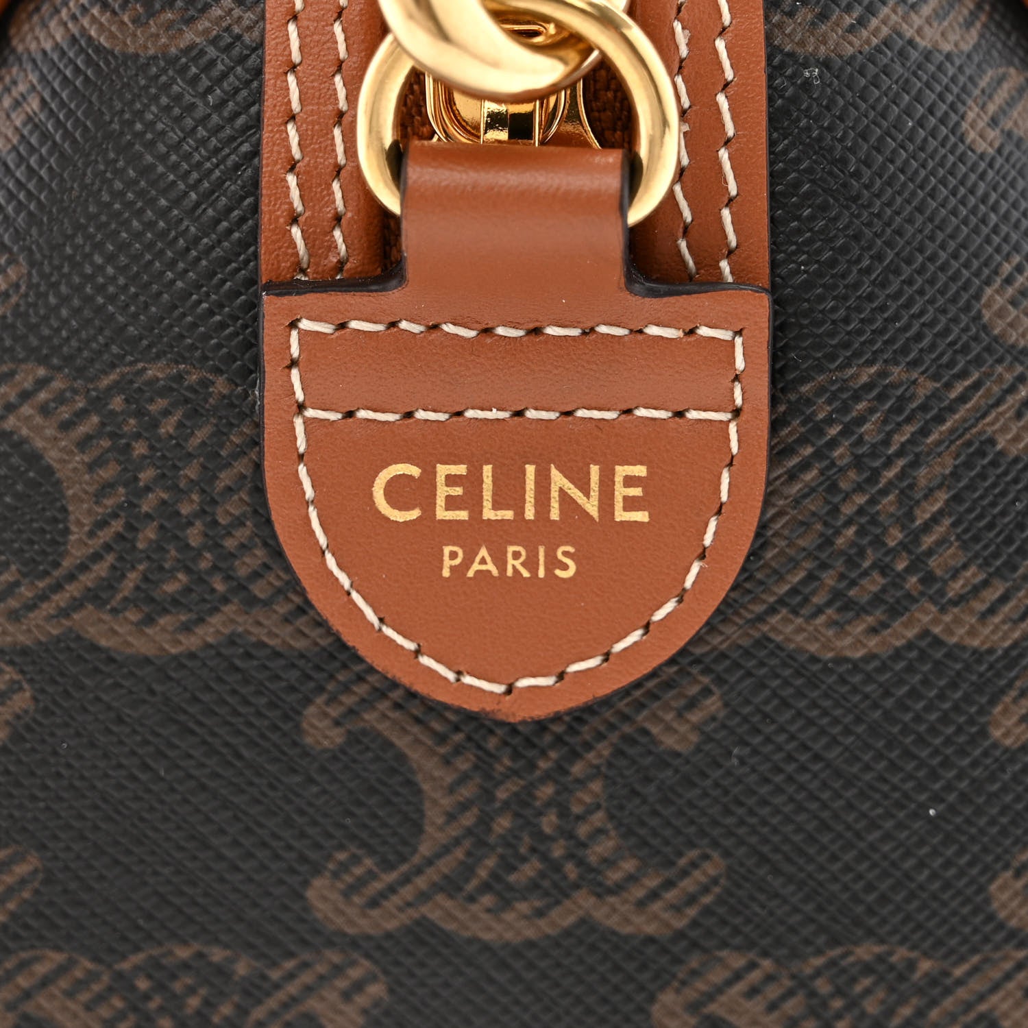 Celine Triomphe Canvas Calfskin Small Boston Bag Tan 6 of 11