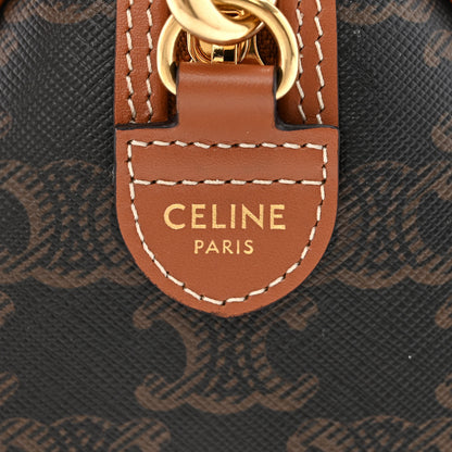 Celine Triomphe Canvas Calfskin Small Boston Bag Tan 6 of 11