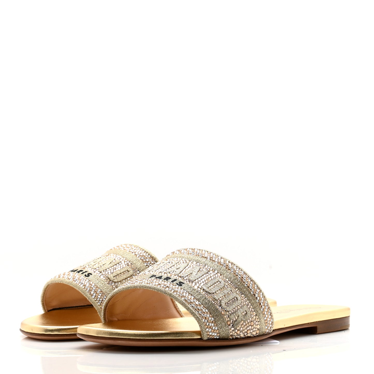 Cotton Strass Embroidered Dway Slide Sandals 35.5 Gold