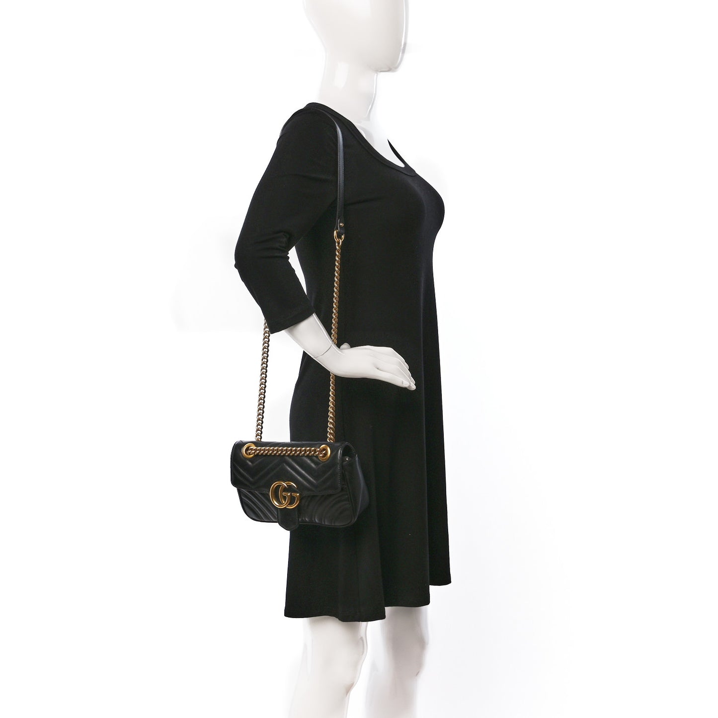 Calfskin Matelasse Mini GG Marmont Shoulder Bag Black