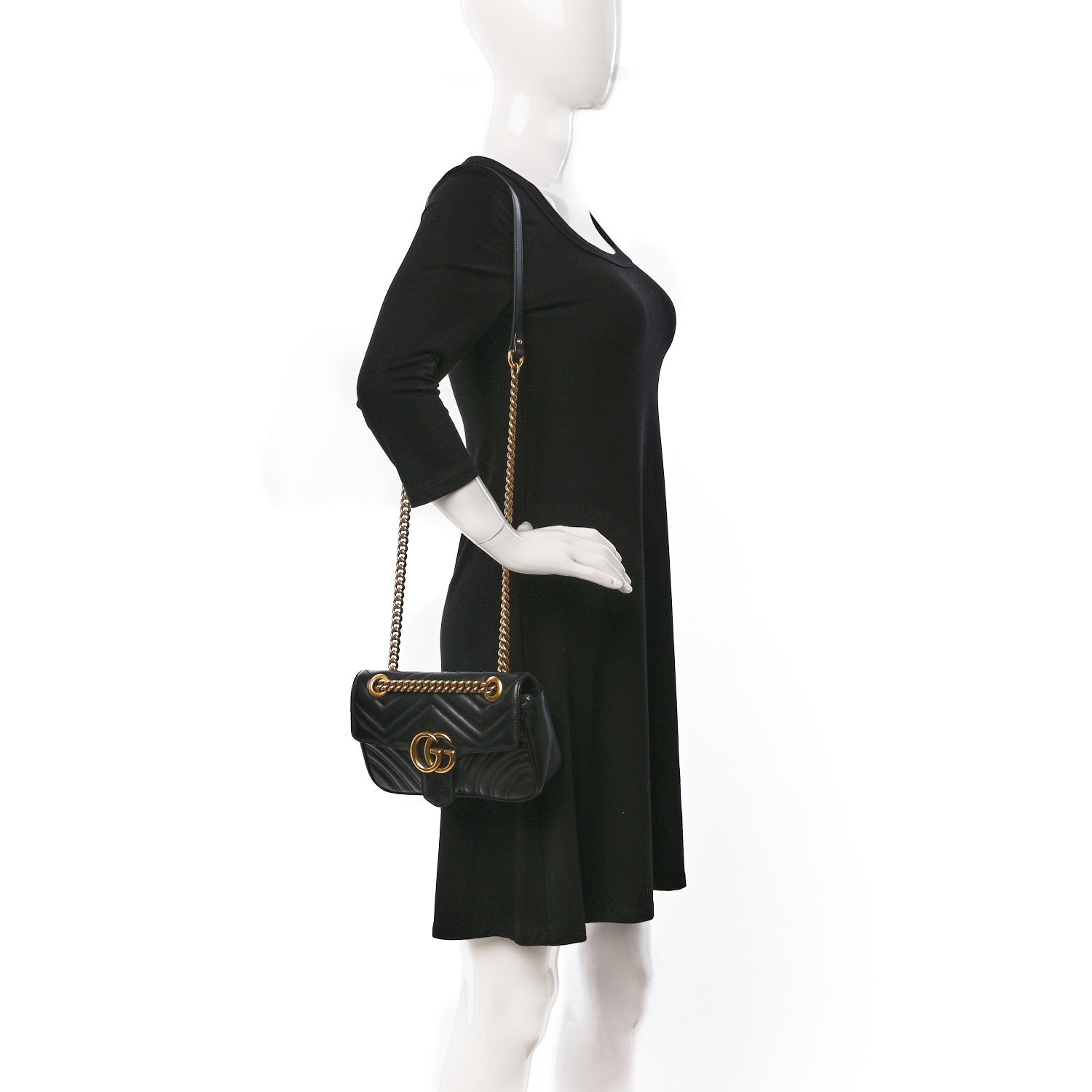 Gucci Calfskin Matelasse Mini GG Marmont Shoulder Bag Black 2 of 11