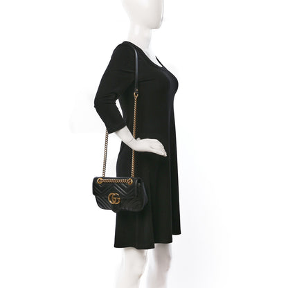 Gucci Calfskin Matelasse Mini GG Marmont Shoulder Bag Black 2 of 11