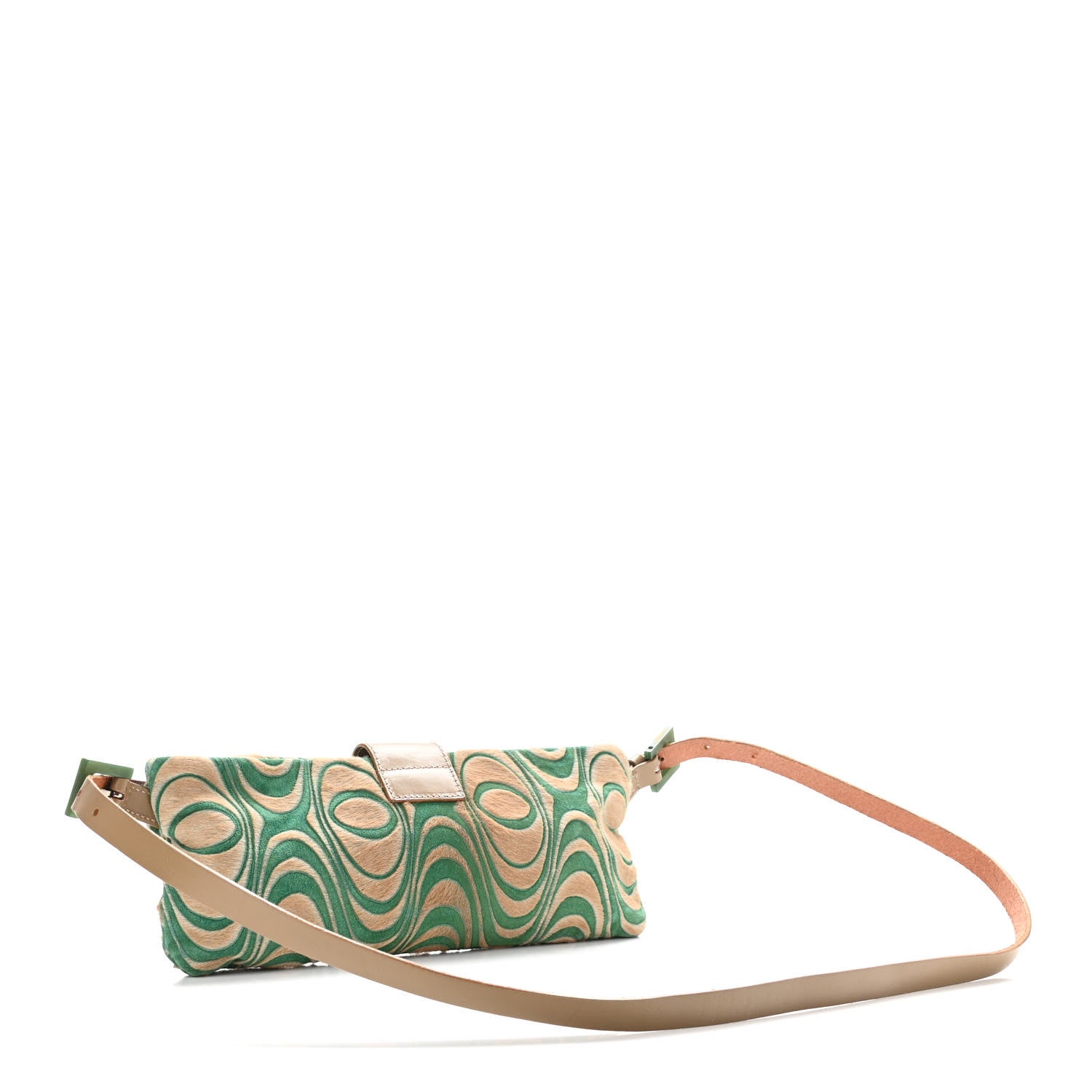 Fendi Calf Hair Print Baguette Beige Green 3 of 9