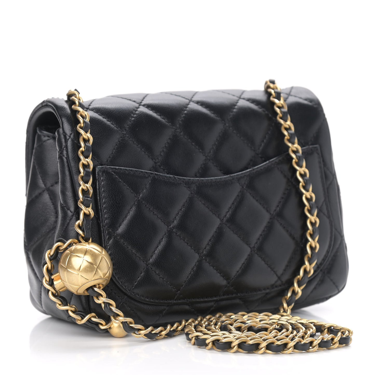 Lambskin Quilted Mini Pearl Crush Flap Black