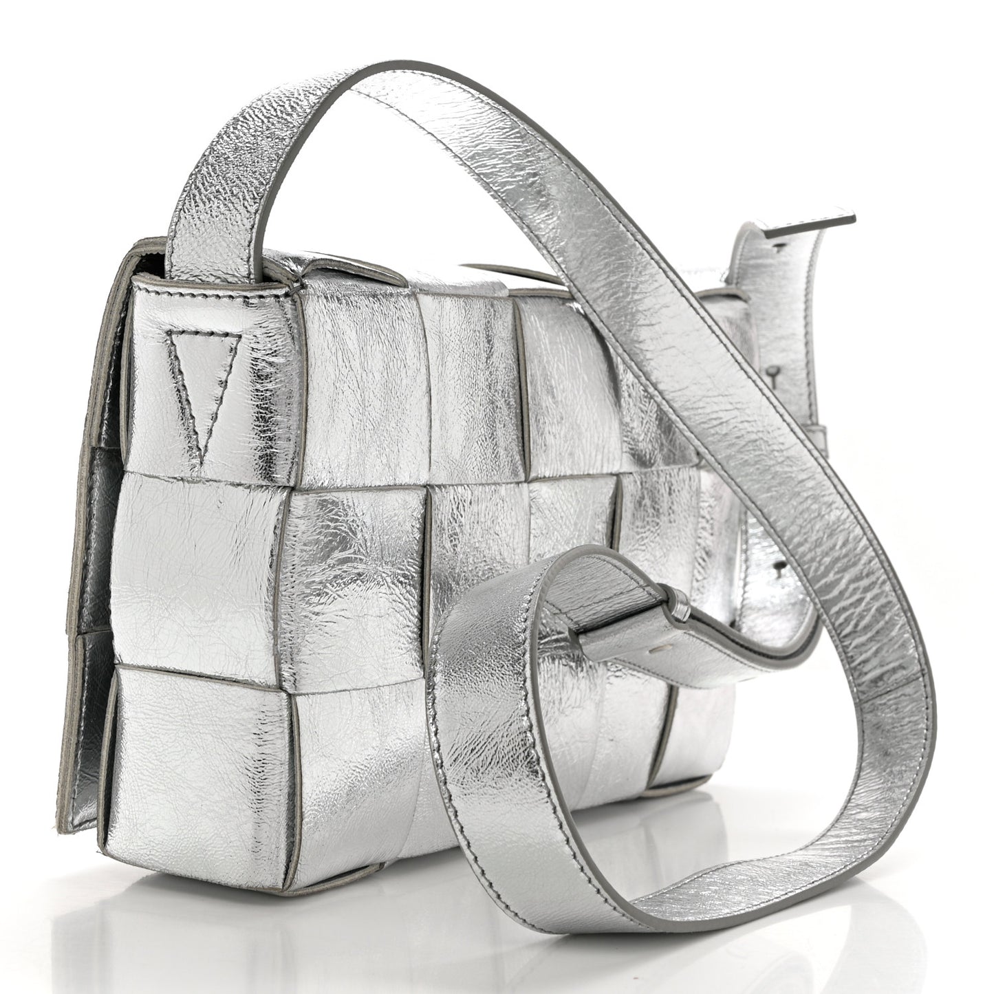 Metallic Lambskin Maxi Intrecciato Cassette Crossbody Bag Silver